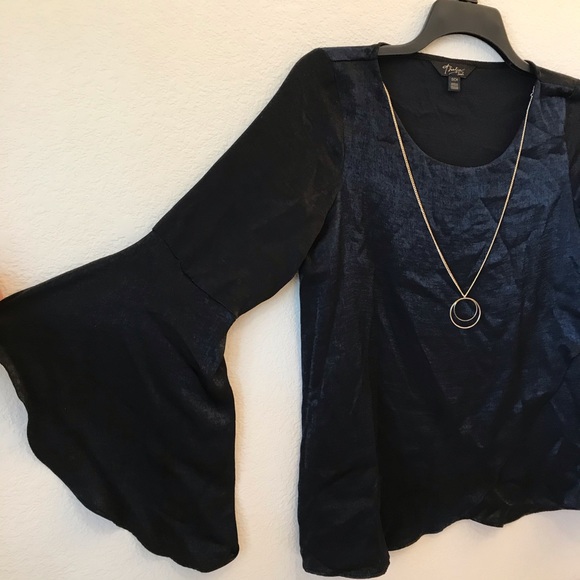Black Bell Sleeve Top With Necklace NEW Womens Size Small RenFaire Fairycore - Picture 5 of 12